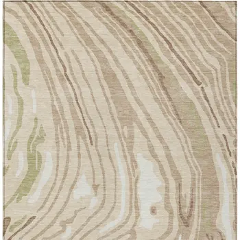 3' X 5' Beige Green And Brown Abstract Washable Indoor Outdoor Area Rug