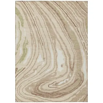 3' X 5' Beige Green And Brown Abstract Washable Indoor Outdoor Area Rug
