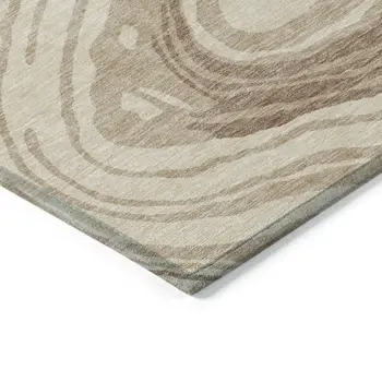 3' X 5' Beige Green And Brown Abstract Washable Indoor Outdoor Area Rug