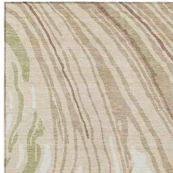 3' X 5' Beige Green And Brown Abstract Washable Indoor Outdoor Area Rug