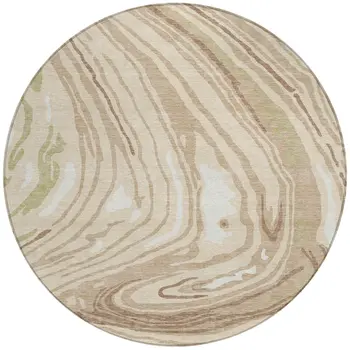 8' Beige Green And Brown Round Abstract Washable Indoor Outdoor Area Rug