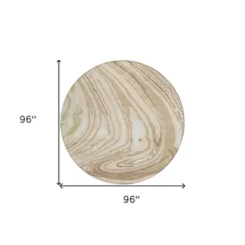 8' Beige Green And Brown Round Abstract Washable Indoor Outdoor Area Rug