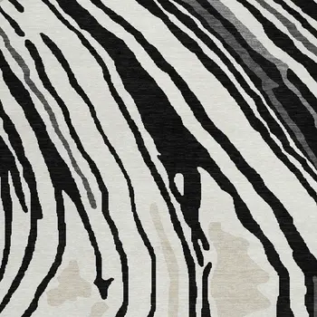 8' Black Gray And Ivory Round Abstract Washable Indoor Outdoor Area Rug