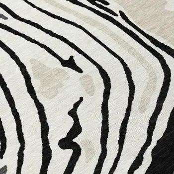 8' Black Gray And Ivory Round Abstract Washable Indoor Outdoor Area Rug