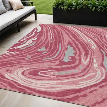 5' X 8' Blush Ivory And Gray Abstract Washable Indoor Outdoor Area Rug