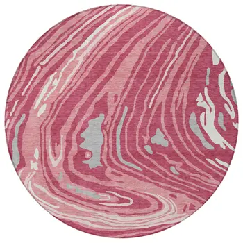 8' Blush Ivory And Gray Round Abstract Washable Indoor Outdoor Area Rug