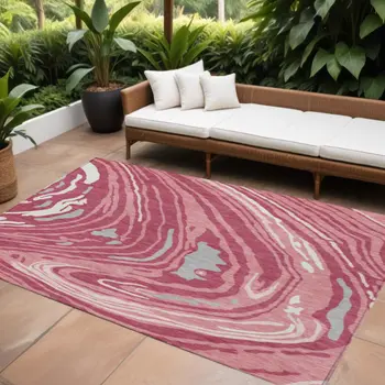 9' X 12' Blush Ivory And Gray Abstract Washable Indoor Outdoor Area Rug