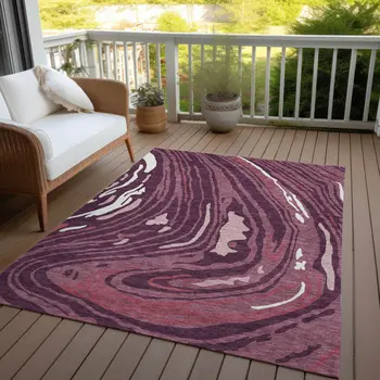 3' X 5' Burgundy Brick Red And Ivory Abstract Washable Indoor Outdoor Area Rug