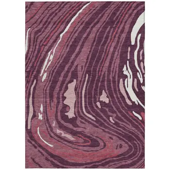8' X 10' Burgundy Brick Red And Ivory Abstract Washable Indoor Outdoor Area Rug