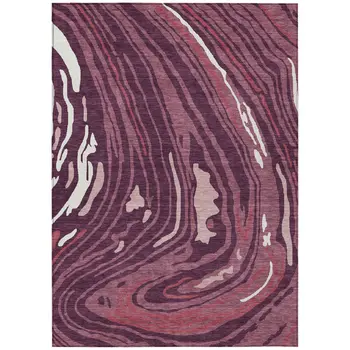 8' X 10' Burgundy Brick Red And Ivory Abstract Washable Indoor Outdoor Area Rug