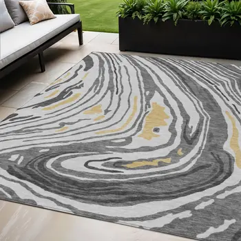 5' X 8' Gray Charcoal And Tan Abstract Washable Indoor Outdoor Area Rug