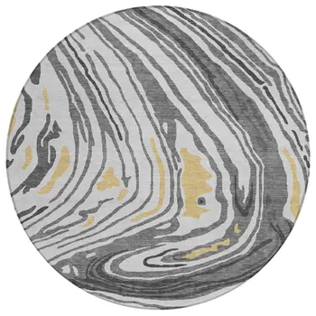 8' Gray Charcoal And Tan Round Abstract Washable Indoor Outdoor Area Rug