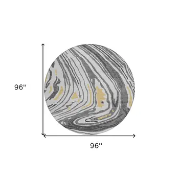 8' Gray Charcoal And Tan Round Abstract Washable Indoor Outdoor Area Rug