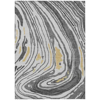 8' X 10' Gray Charcoal And Tan Abstract Washable Indoor Outdoor Area Rug
