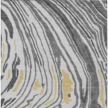 9' X 12' Gray Charcoal And Tan Abstract Washable Indoor Outdoor Area Rug