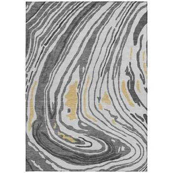10' X 14' Gray Charcoal And Tan Abstract Washable Indoor Outdoor Area Rug