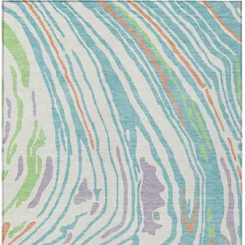 3' X 5' Linen Green And Sky Blue Abstract Washable Indoor Outdoor Area Rug