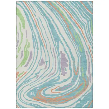 3' X 5' Linen Green And Sky Blue Abstract Washable Indoor Outdoor Area Rug