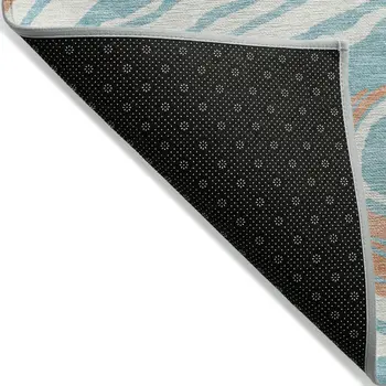 3' X 5' Linen Green And Sky Blue Abstract Washable Indoor Outdoor Area Rug