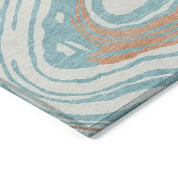 3' X 5' Linen Green And Sky Blue Abstract Washable Indoor Outdoor Area Rug