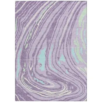 5' X 8' Lavender Sky Blue And Ivory Abstract Washable Indoor Outdoor Area Rug