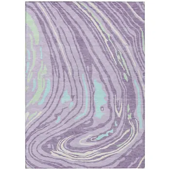 8' X 10' Lavender Sky Blue And Ivory Abstract Washable Indoor Outdoor Area Rug