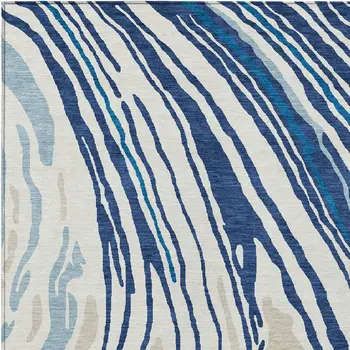 5' X 8' Navy Blue Teal Blue And Ivory Abstract Washable Indoor Outdoor Area Rug