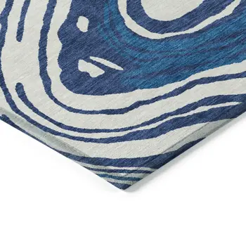 8' X 10' Navy Blue Teal Blue And Ivory Abstract Washable Indoor Outdoor Area Rug