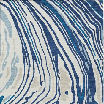 9' X 12' Navy Blue Teal Blue And Ivory Abstract Washable Indoor Outdoor Area Rug