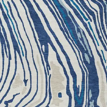 9' X 12' Navy Blue Teal Blue And Ivory Abstract Washable Indoor Outdoor Area Rug