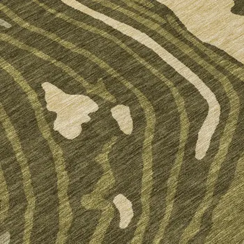8' X 10' Olive Green And Beige Abstract Washable Indoor Outdoor Area Rug