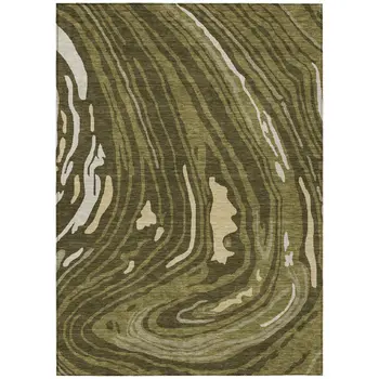 9' X 12' Olive Green And Beige Abstract Washable Indoor Outdoor Area Rug