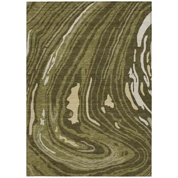 10' X 14' Olive Green And Beige Abstract Washable Indoor Outdoor Area Rug