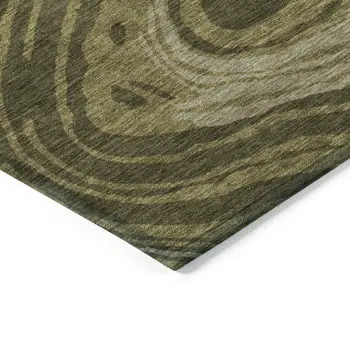 10' X 14' Olive Green And Beige Abstract Washable Indoor Outdoor Area Rug