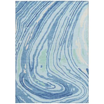 3' X 5' Sky Blue Green And Ivory Abstract Washable Indoor Outdoor Area Rug