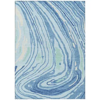 10' X 14' Sky Blue Green And Ivory Abstract Washable Indoor Outdoor Area Rug