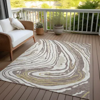 5' X 8' Taupe Brown And Beige Abstract Washable Indoor Outdoor Area Rug