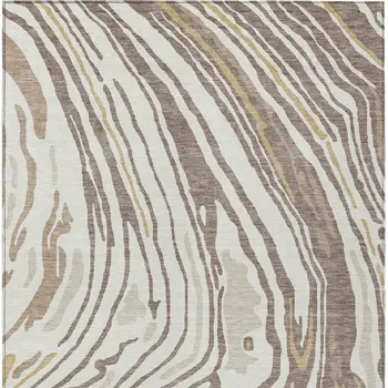 10' X 14' Taupe Brown And Beige Abstract Washable Indoor Outdoor Area Rug
