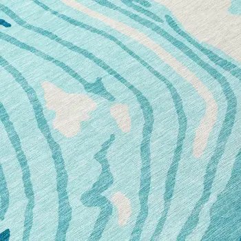8' Turquoise Teal Blue And Gray Round Abstract Washable Indoor Outdoor Area Rug