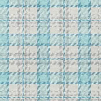 9' X 12' Aqua And Gray Plaid Washable Indoor Outdoor Area Rug