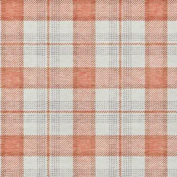 8' X 10' Coral And Beige Plaid Washable Indoor Outdoor Area Rug