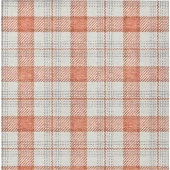 8' X 10' Coral And Beige Plaid Washable Indoor Outdoor Area Rug