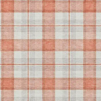 9' X 12' Coral And Beige Plaid Washable Indoor Outdoor Area Rug