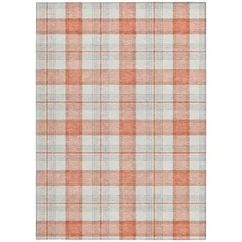 10' X 14' Coral And Beige Plaid Washable Indoor Outdoor Area Rug