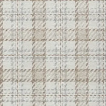 5' X 8' Linen And Brown Plaid Washable Indoor Outdoor Area Rug