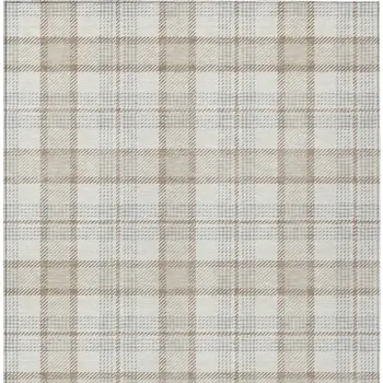 8' X 10' Linen And Brown Plaid Washable Indoor Outdoor Area Rug