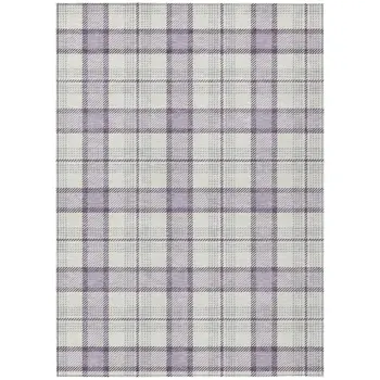 5' X 8' Lavender Purple And Gray Plaid Washable Indoor Outdoor Area Rug