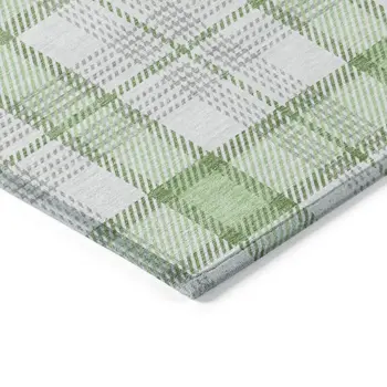 5' X 8' Mint Green And Beige Plaid Washable Indoor Outdoor Area Rug