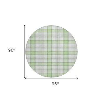 8' Mint Green And Beige Round Plaid Washable Indoor Outdoor Area Rug