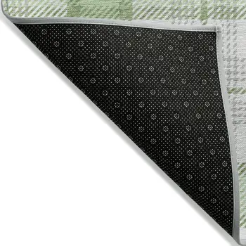 8' X 10' Mint Green And Beige Plaid Washable Indoor Outdoor Area Rug